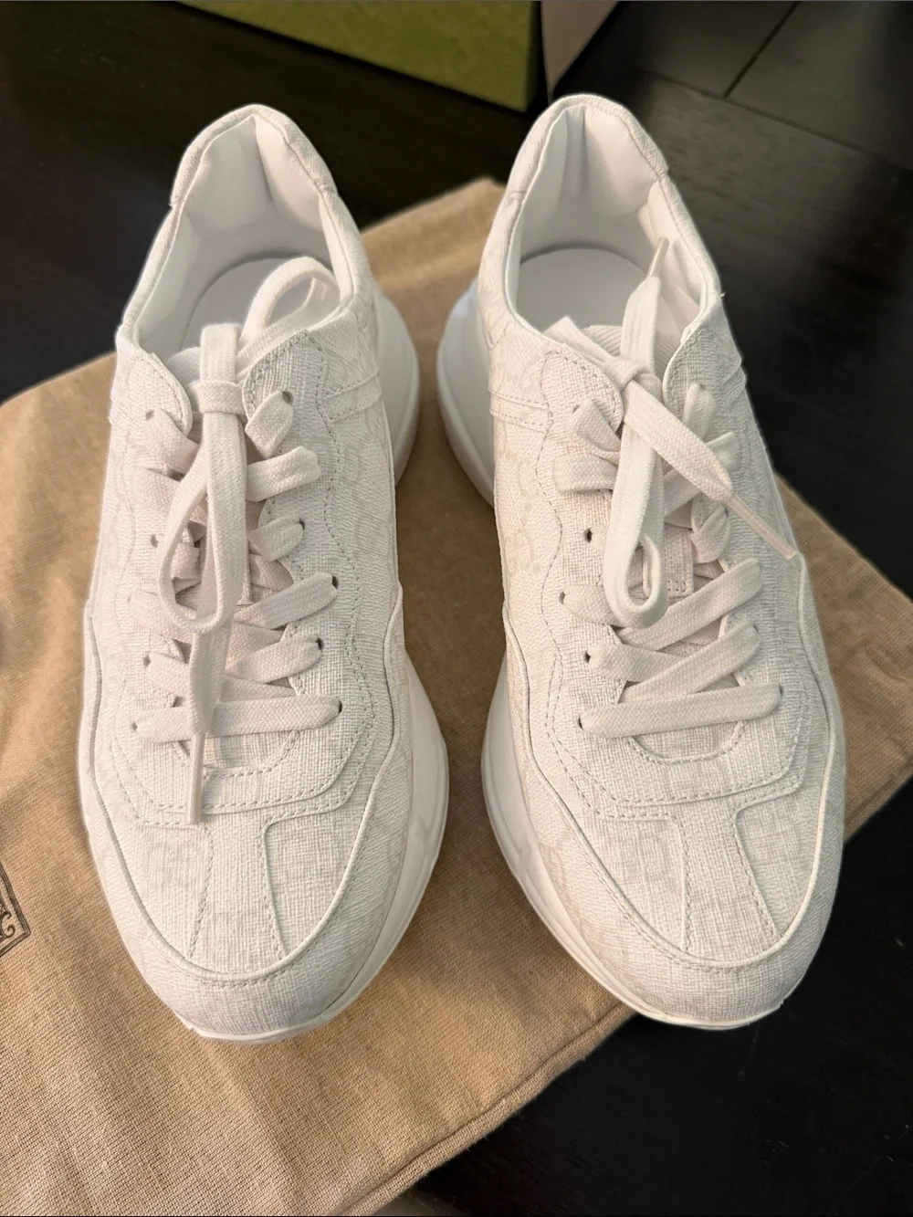 Gucci Cream Monogram Chunky Lace-Up Sneakers